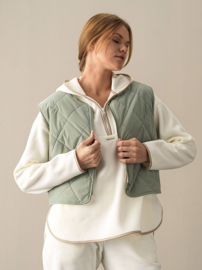 Haki Regular Fit Bisiklet Yaka Kapitone Yelek