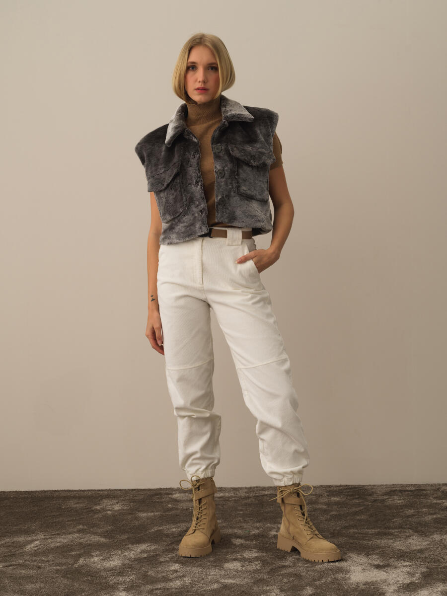 Koyu Gri Formunu Koruyan Oversize Yelek