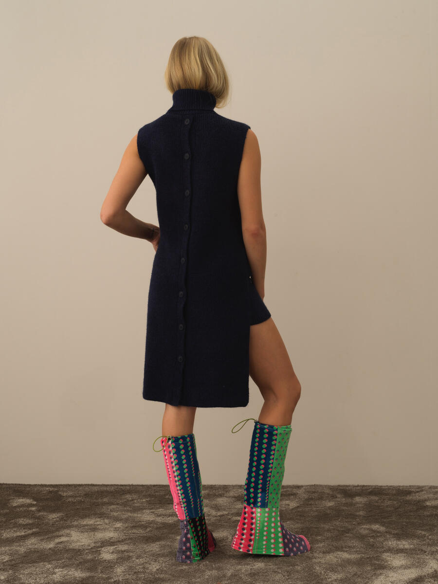 Lacivert Doğal Yün Dokulu Regular Fit Yelek - 3