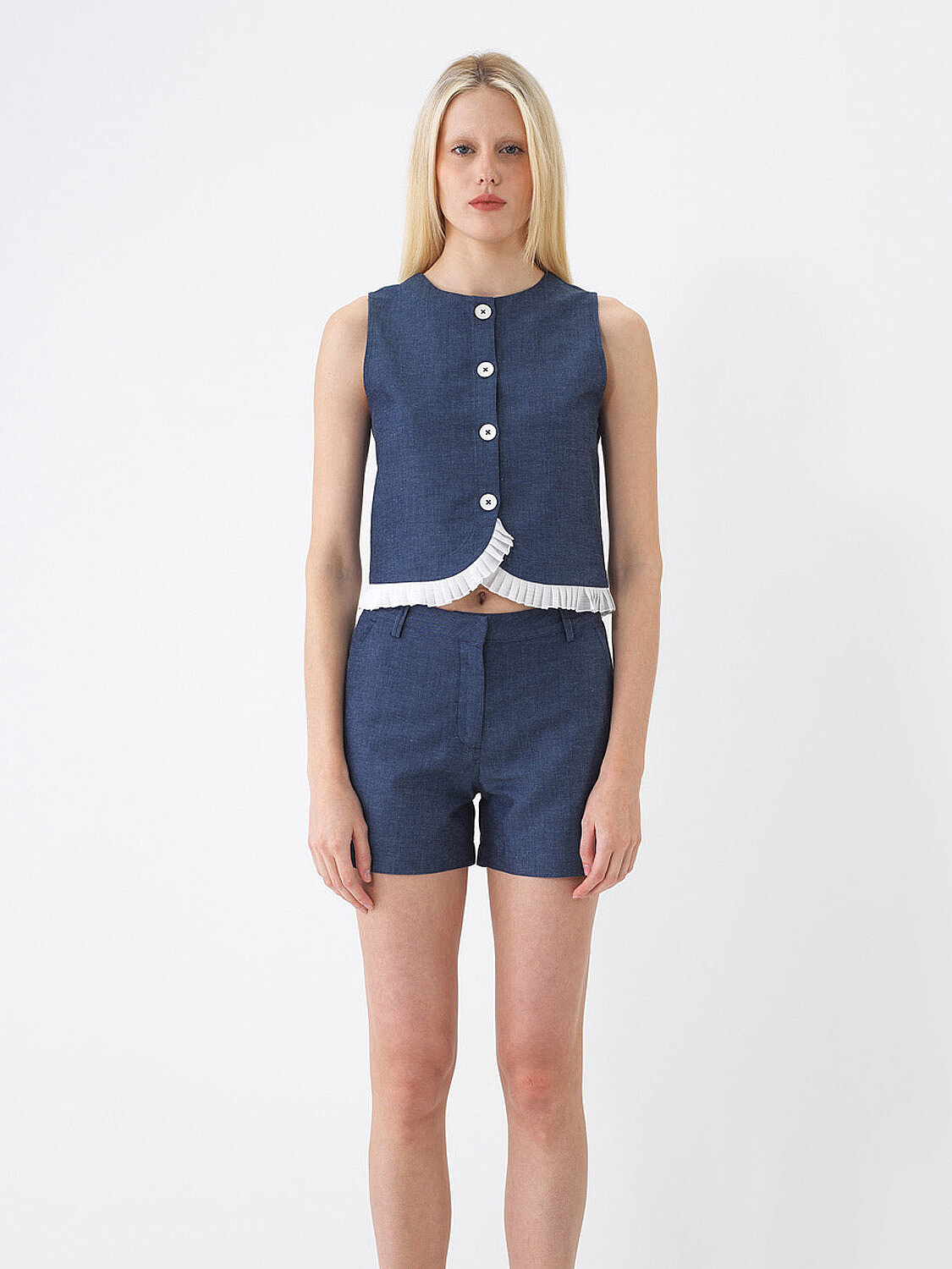 Lacivert Keten Karışımlı Regular Fit Yelek