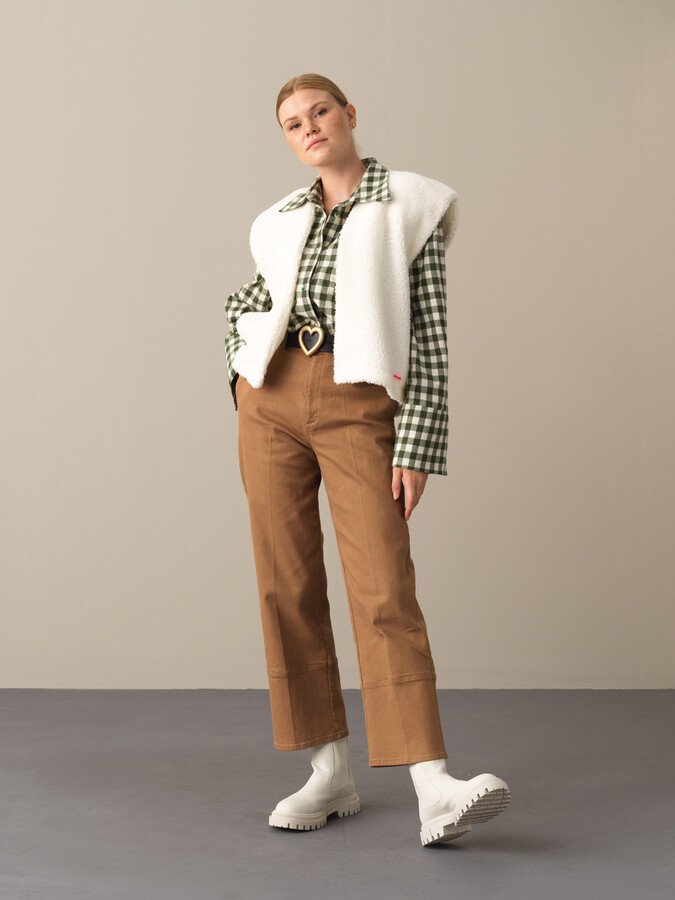 Ekru Oversize Kuzu Yelek - 2