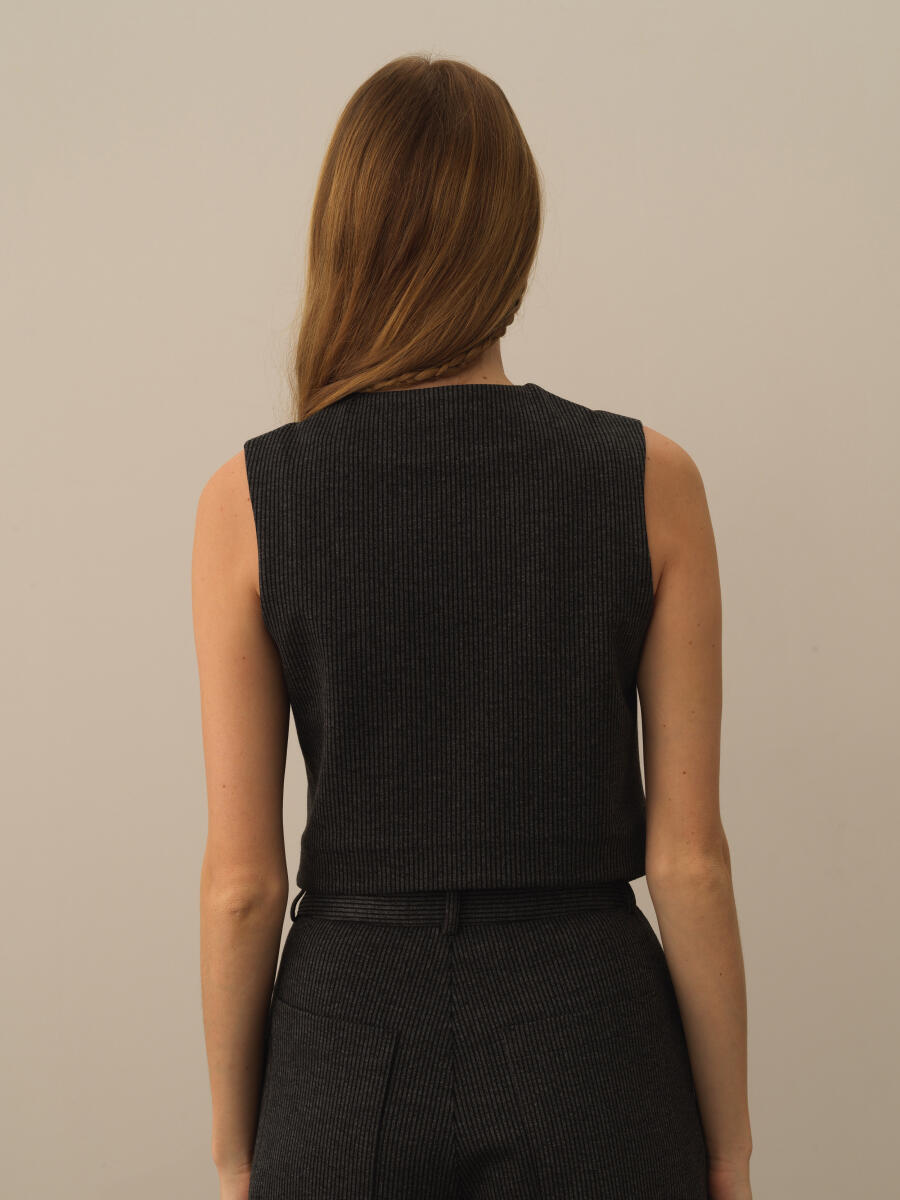 Siyah Pamuk Dokulu Regular Fit Yelek - 4