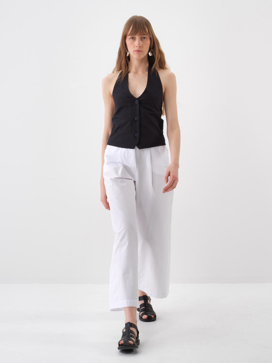 Siyah %100 Keten Regular Fit Yelek (2)