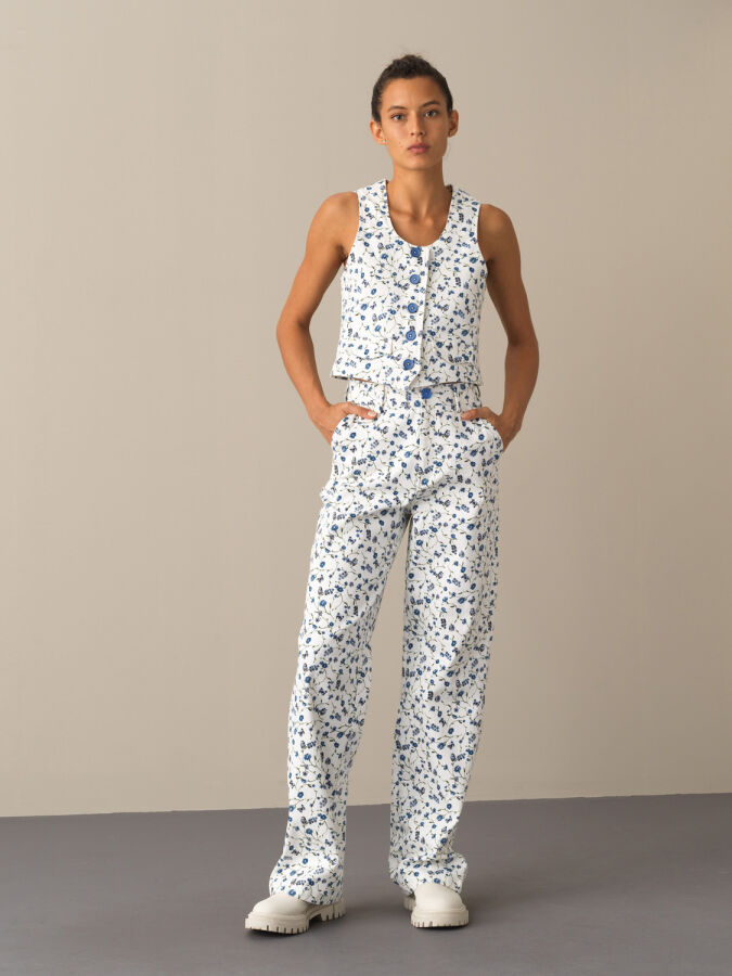 Mavi Pamuk Dokulu Regular Fit Desenli Yelek - Xint