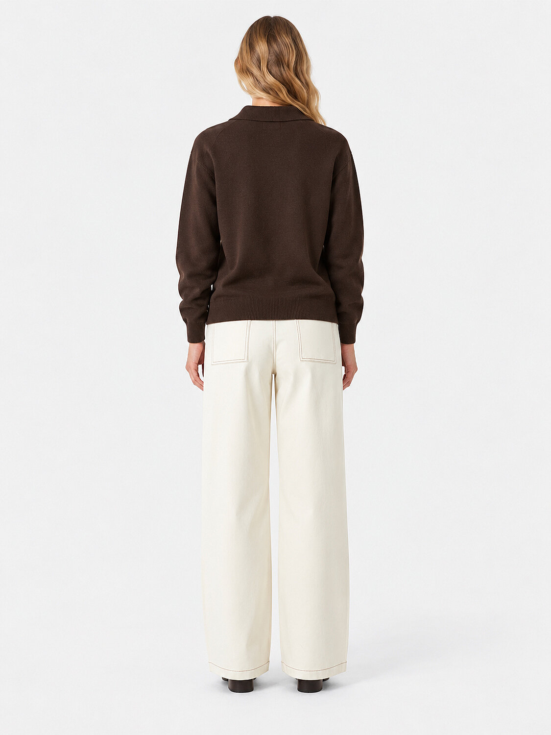 Kahverengi Oversize Polo V Yaka Kazak - 5