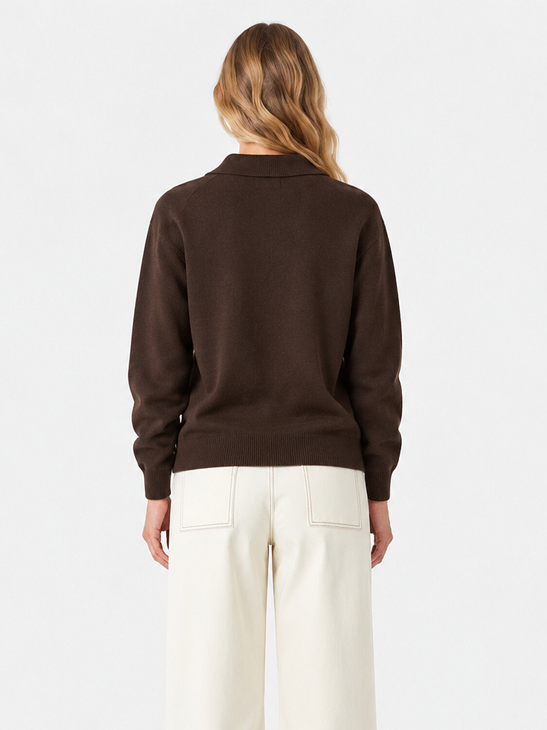 Kahverengi Oversize Polo V Yaka Kazak - 4