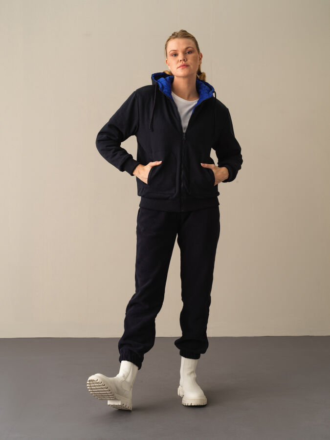 Mavi Pamuk Dokulu Çift Taraflı Sweatmont - Xint