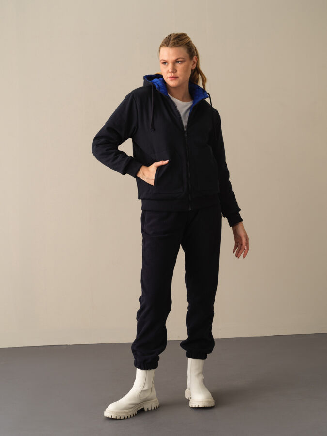 Mavi Pamuk Dokulu Çift Taraflı Sweatmont - Xint