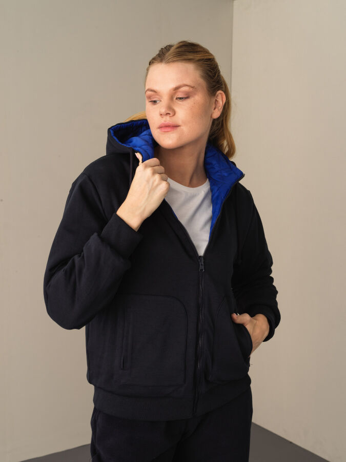 Mavi Pamuk Dokulu Çift Taraflı Sweatmont - Xint