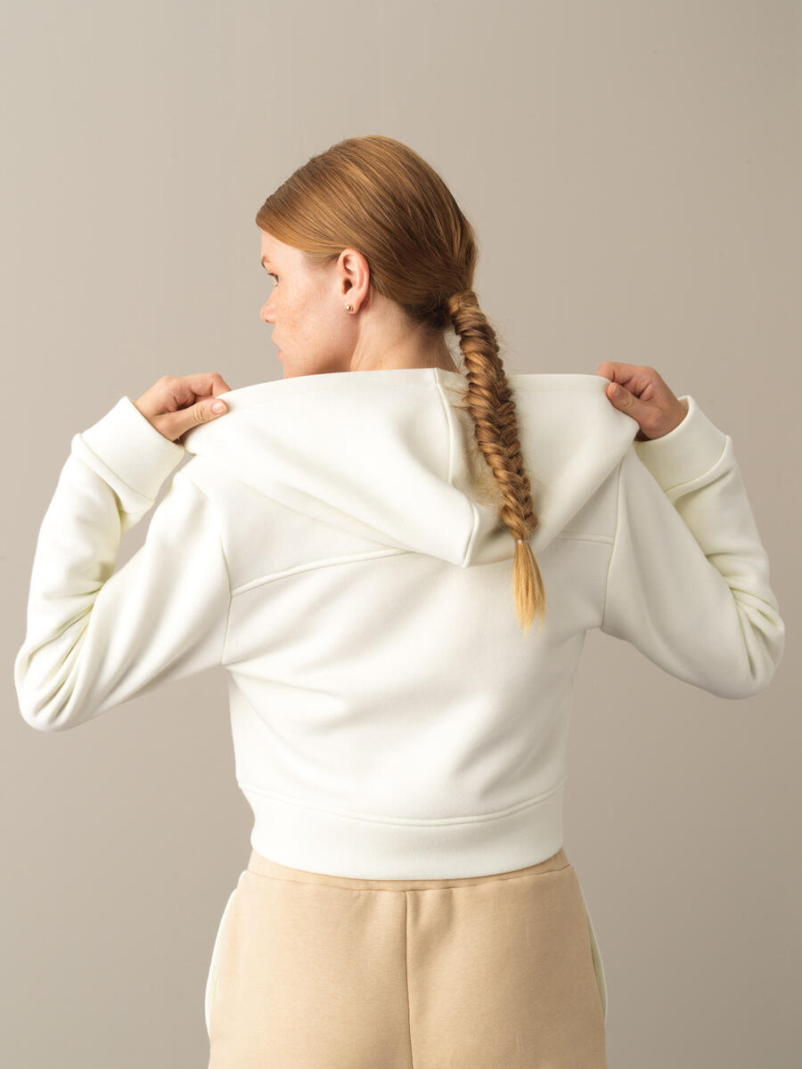 Ekru Pamuk Dokulu Pamuklu Oversize Sweatshirt - 6