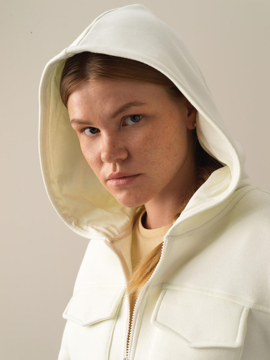 Ekru Pamuk Dokulu Pamuklu Oversize Sweatshirt 