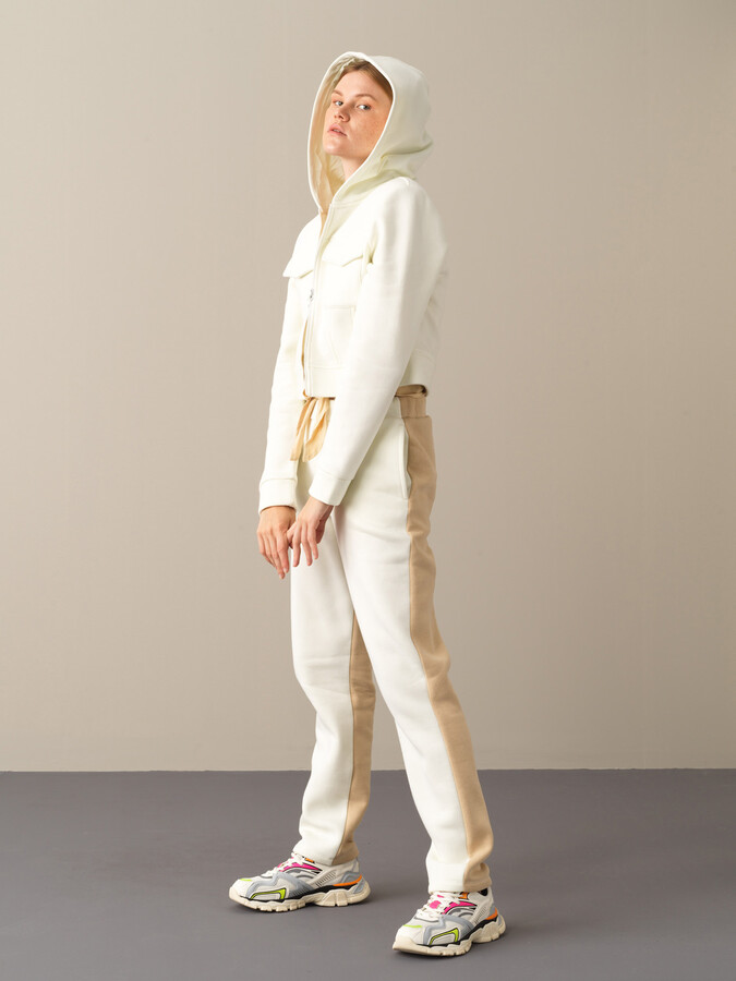 Ekru Pamuk Dokulu Pamuklu Oversize Sweatshirt - Xint