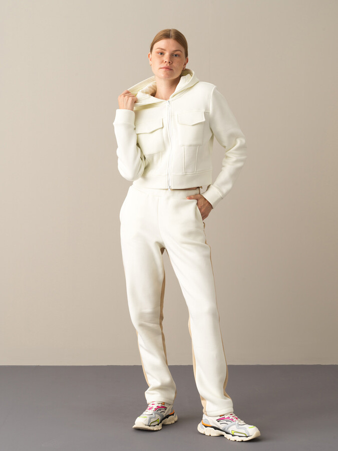 Ekru Pamuk Dokulu Pamuklu Oversize Sweatshirt - Xint