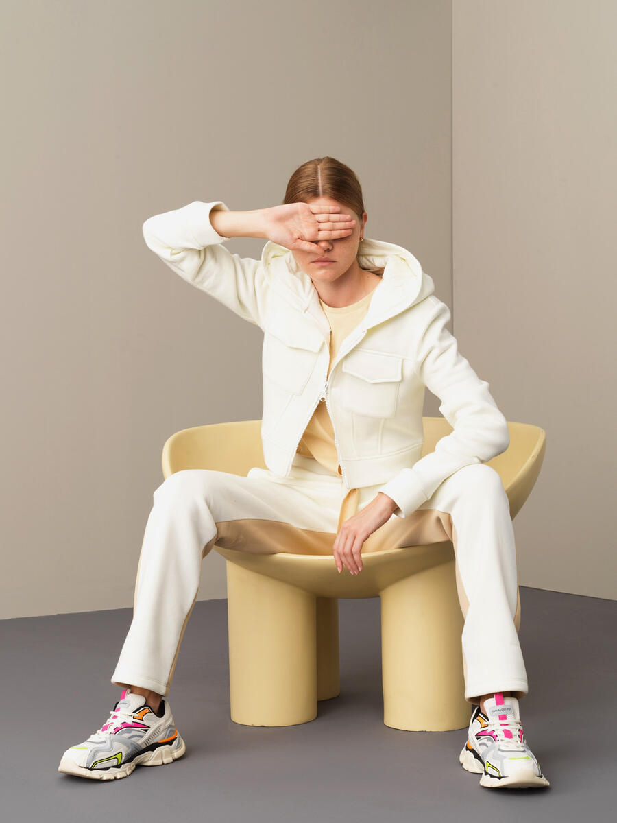 Ekru Pamuk Dokulu Pamuklu Oversize Sweatshirt - 4