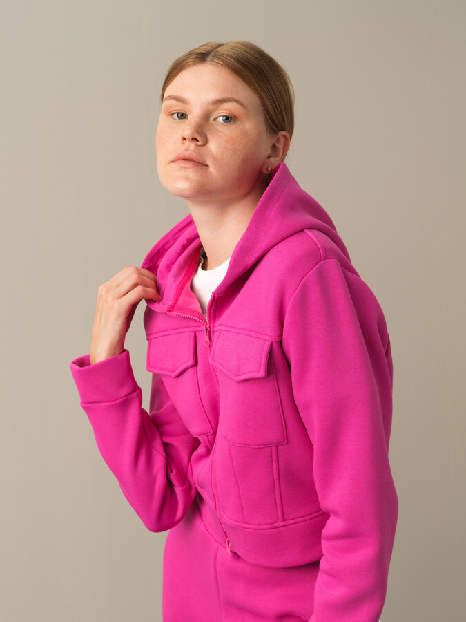 Fuşya Pamuk Dokulu Pamuklu Oversize Sweatshirt - Xint