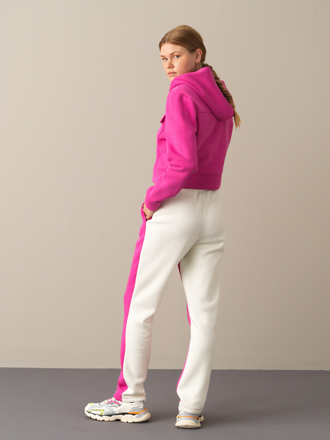 Fuşya Pamuk Dokulu Pamuklu Oversize Sweatshirt - Xint