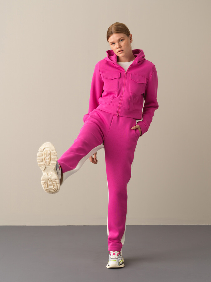 Fuşya Pamuk Dokulu Pamuklu Oversize Sweatshirt - Xint