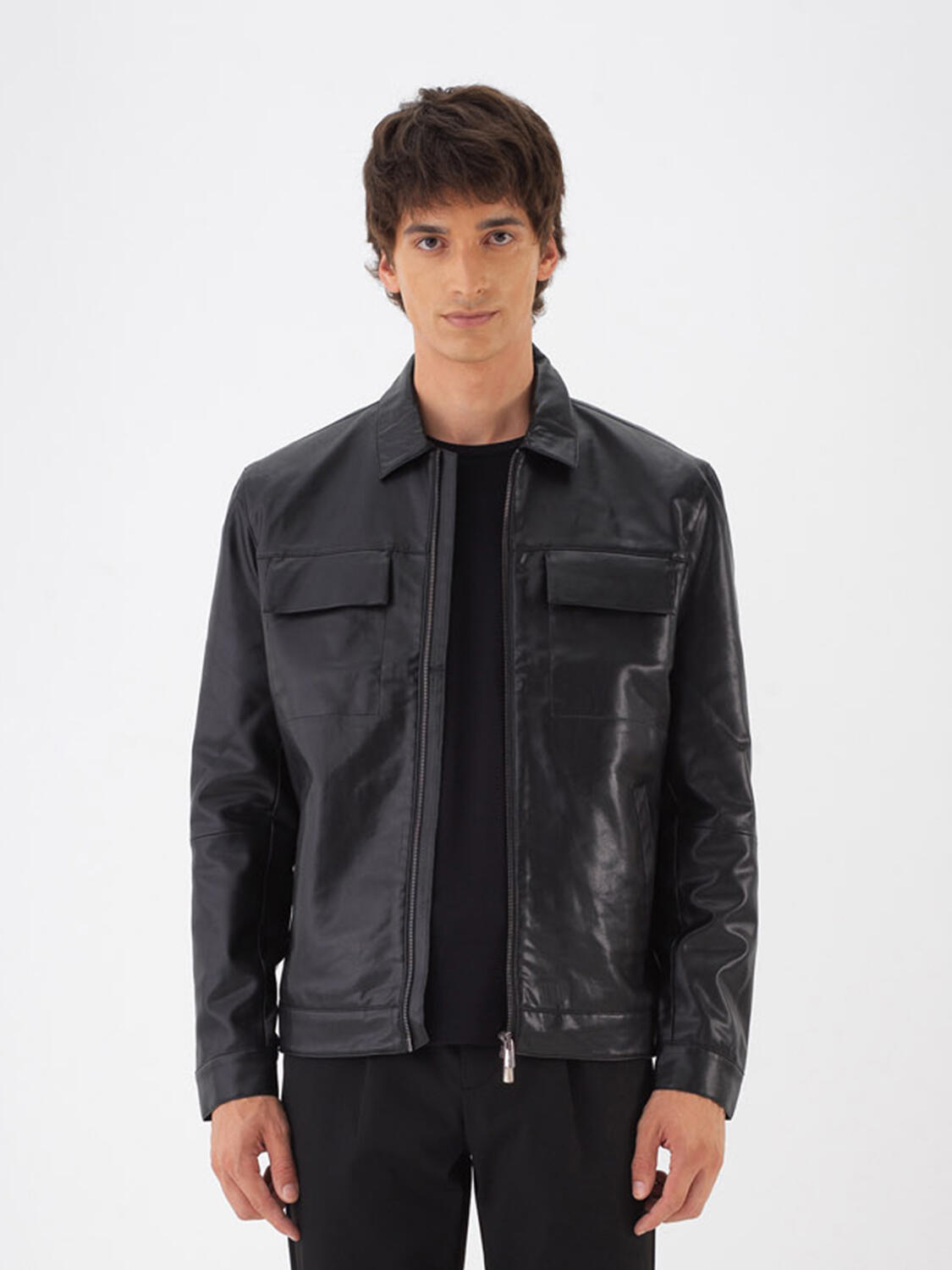 Leather-Look Plain Jacket (1)