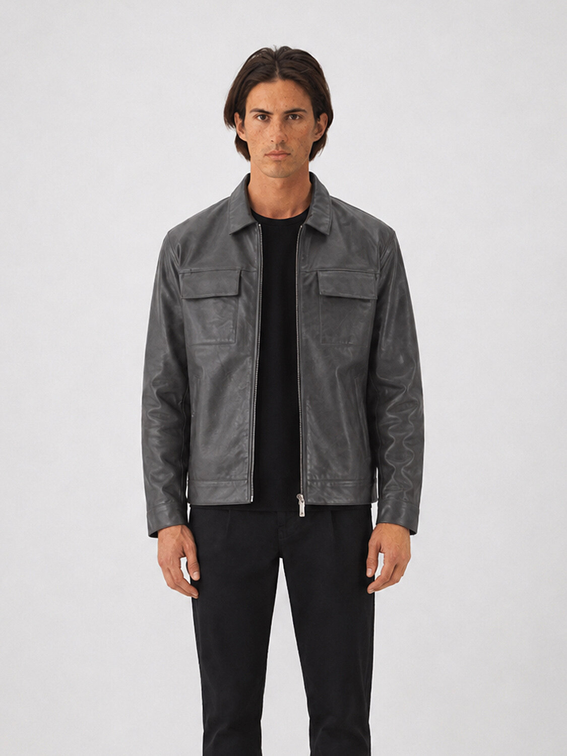 Leather-Look Plain Jacket (1)