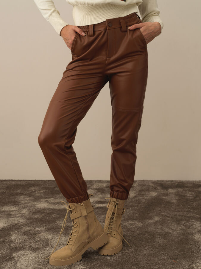 Leather-Look Regular Fit Pants - Xint