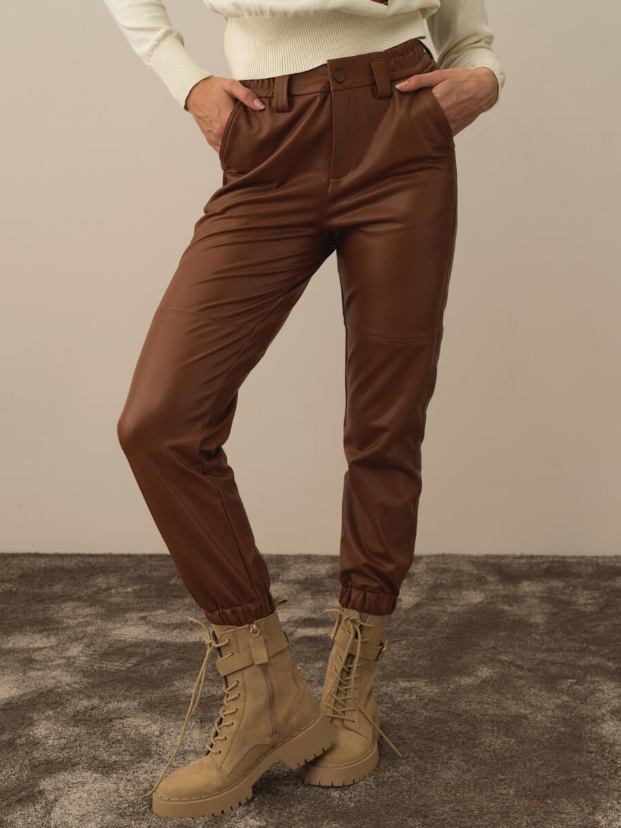 Leather-Look Regular Fit Pants