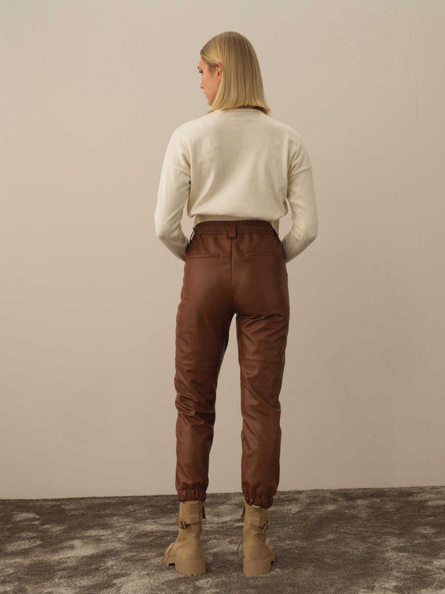 Leather-Look Regular Fit Pants - 4