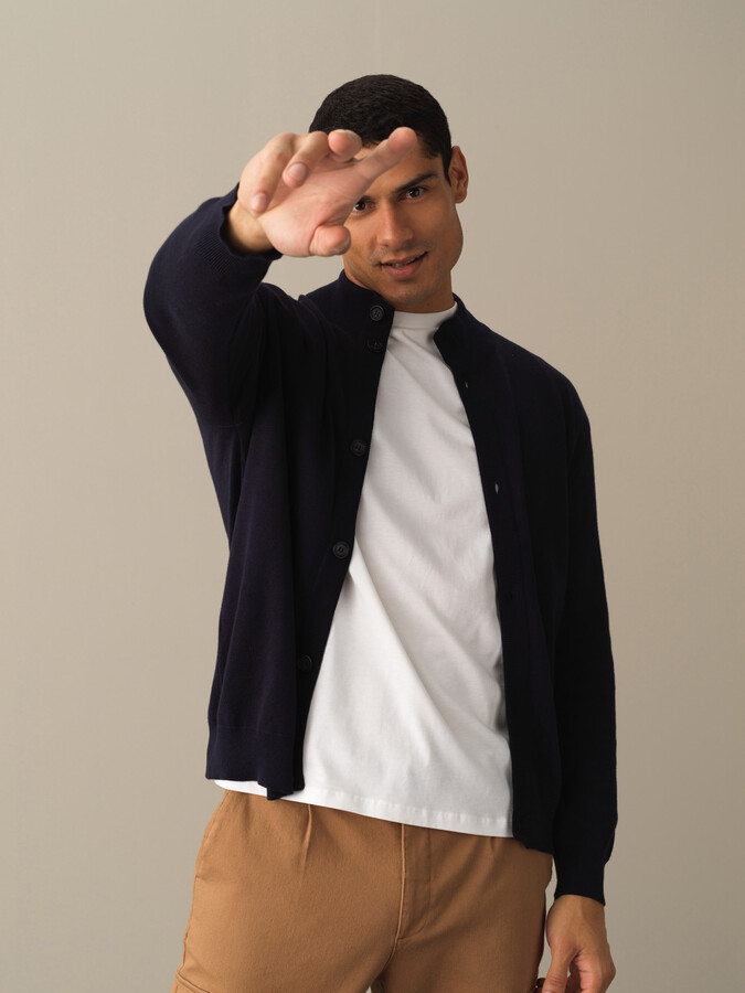 100% Cotton Regular Fit Buttoned Basic Cardigan - Xint