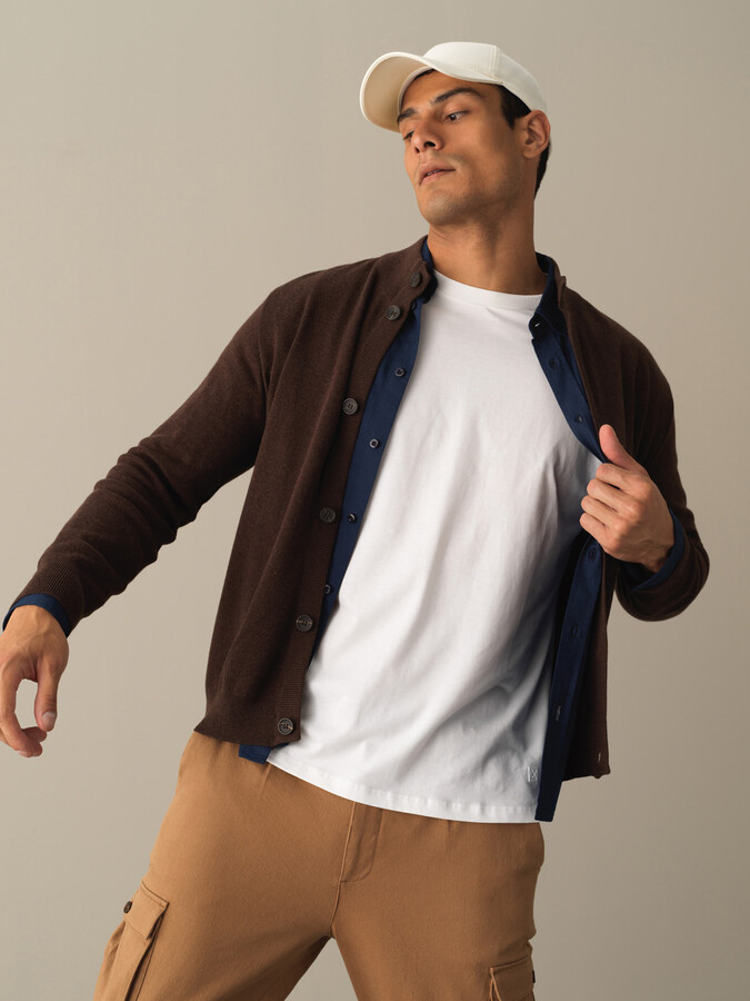 100% Cotton Regular Fit Buttoned Basic Cardigan - Xint