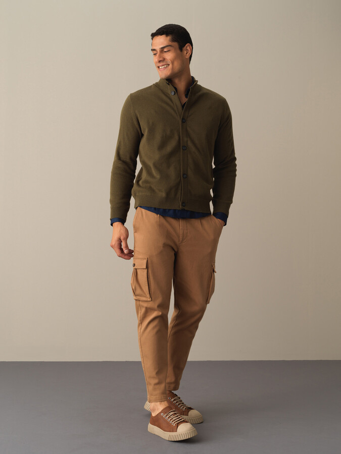 100% Cotton Regular Fit Buttoned Basic Cardigan - Xint