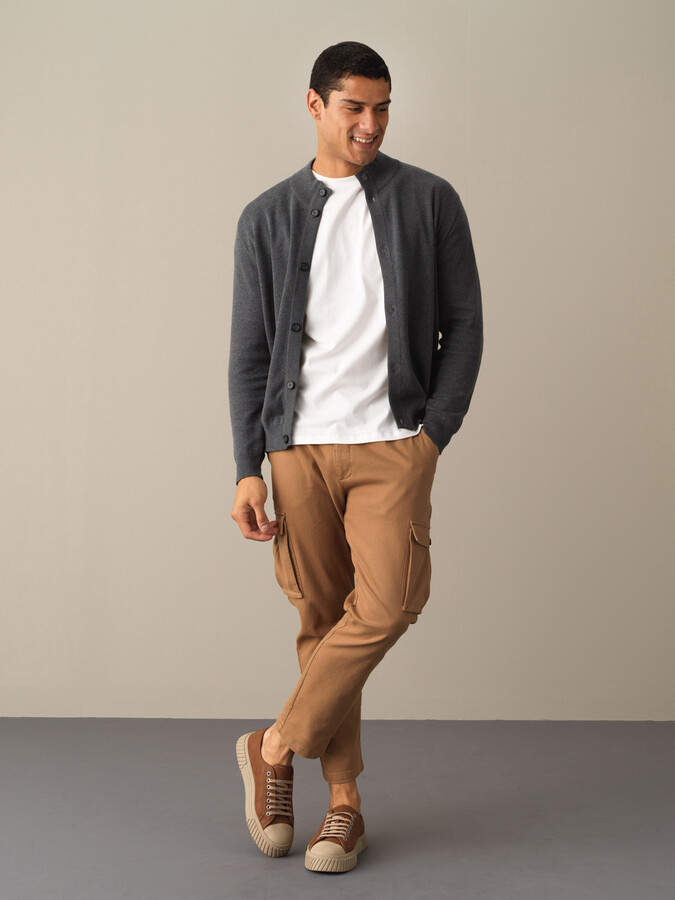 100% Cotton Regular Fit Buttoned Basic Cardigan - Xint