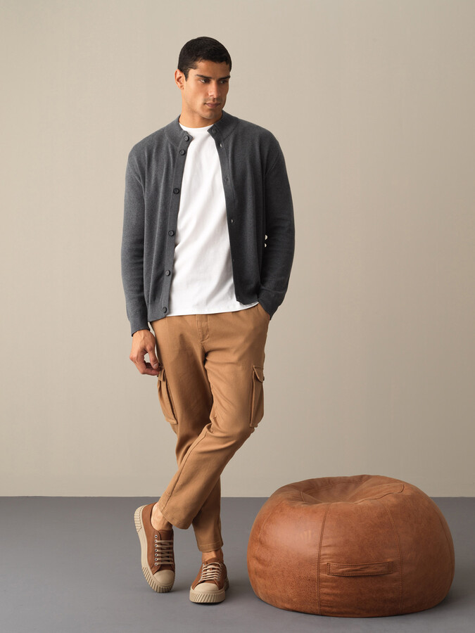 100% Cotton Regular Fit Buttoned Basic Cardigan - Xint