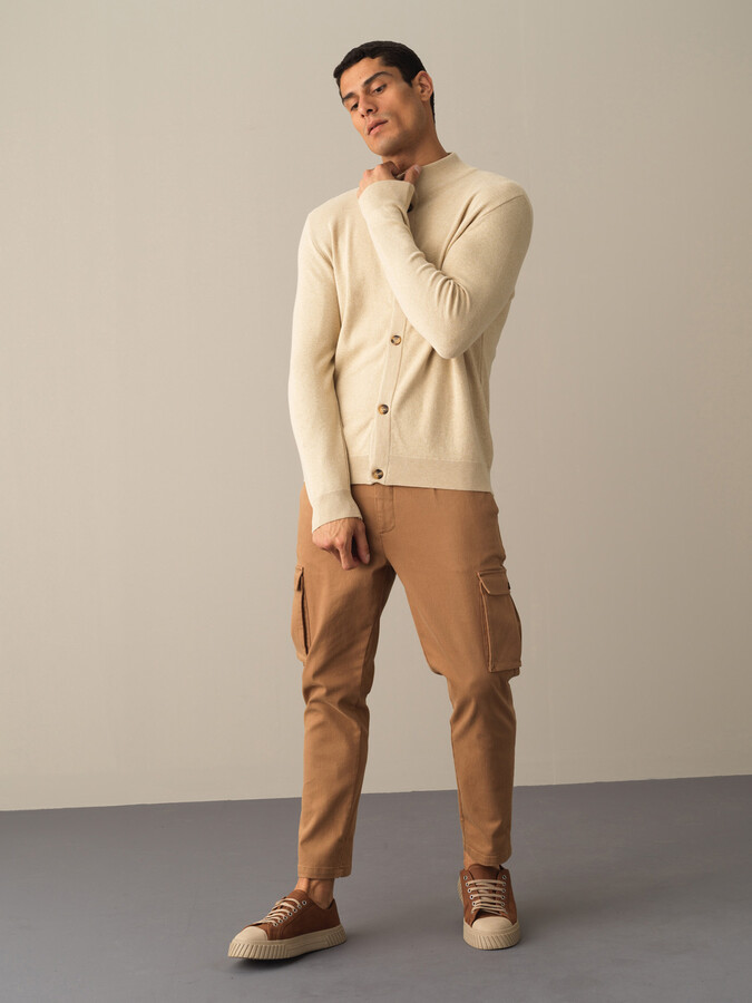 100% Cotton Regular Fit Buttoned Basic Cardigan - Xint