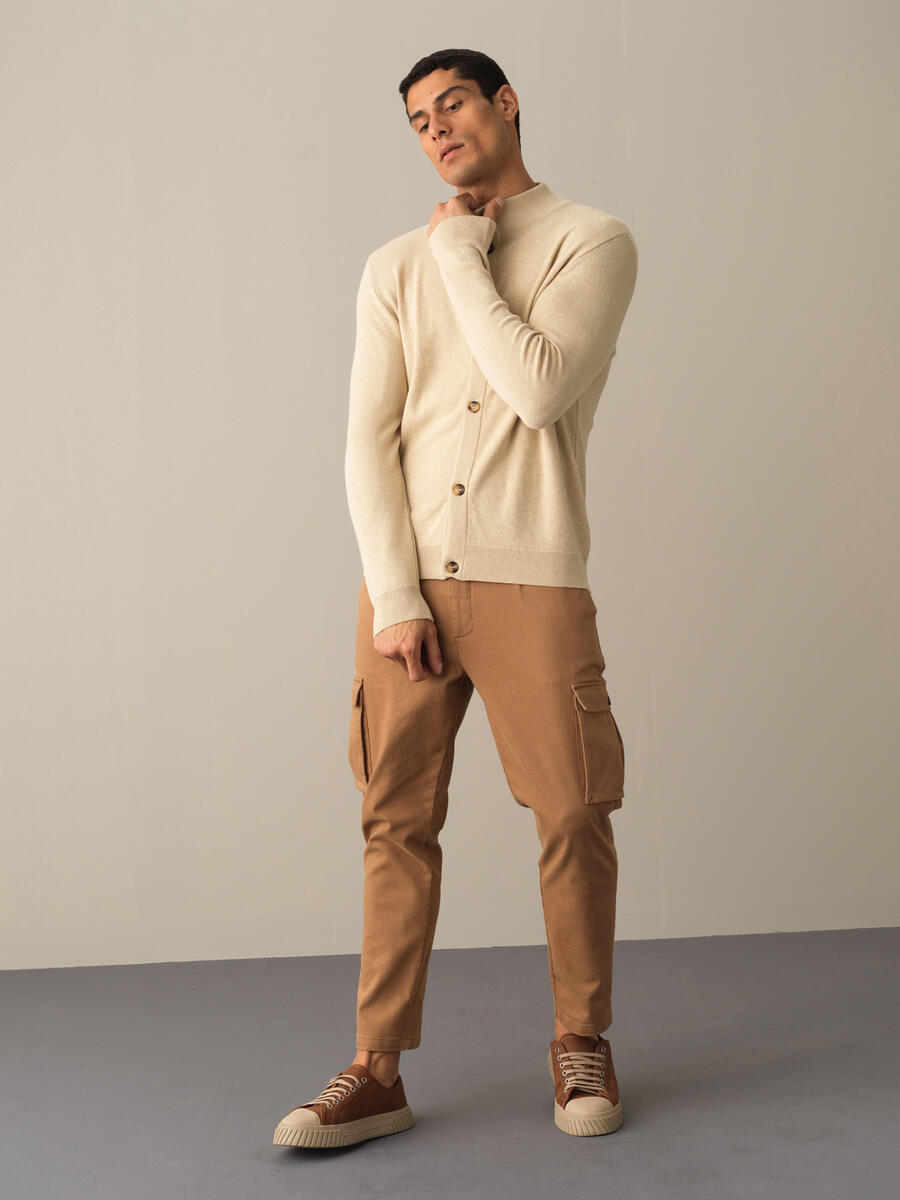 100% Cotton Regular Fit Buttoned Basic Cardigan - 2