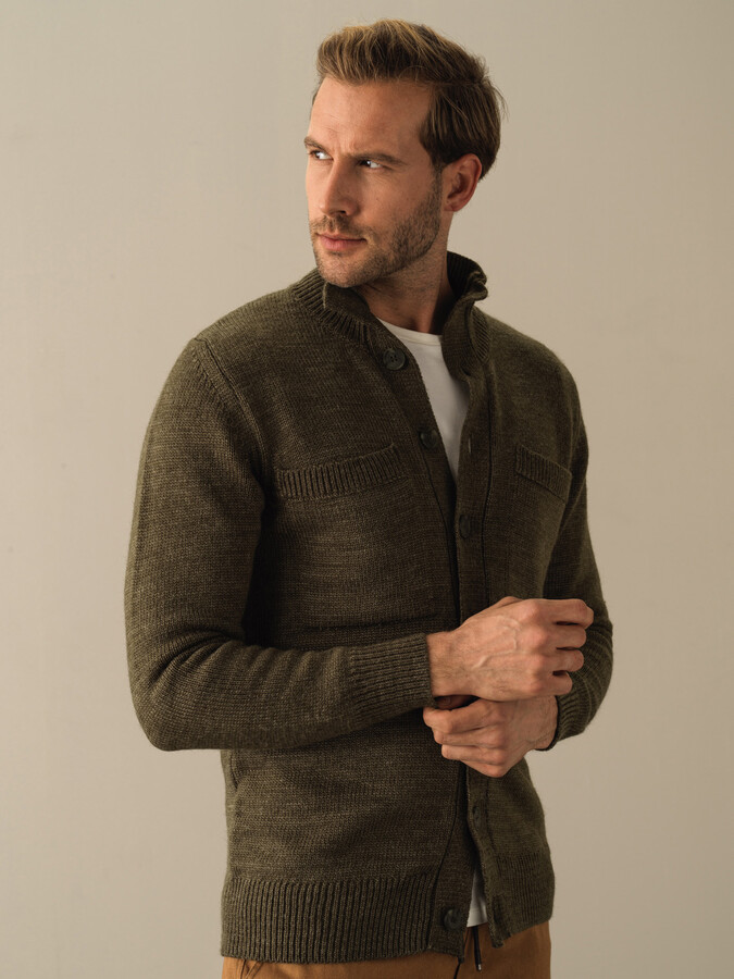 Regular Fit Buttoned Pocketed Cardigan - Xint