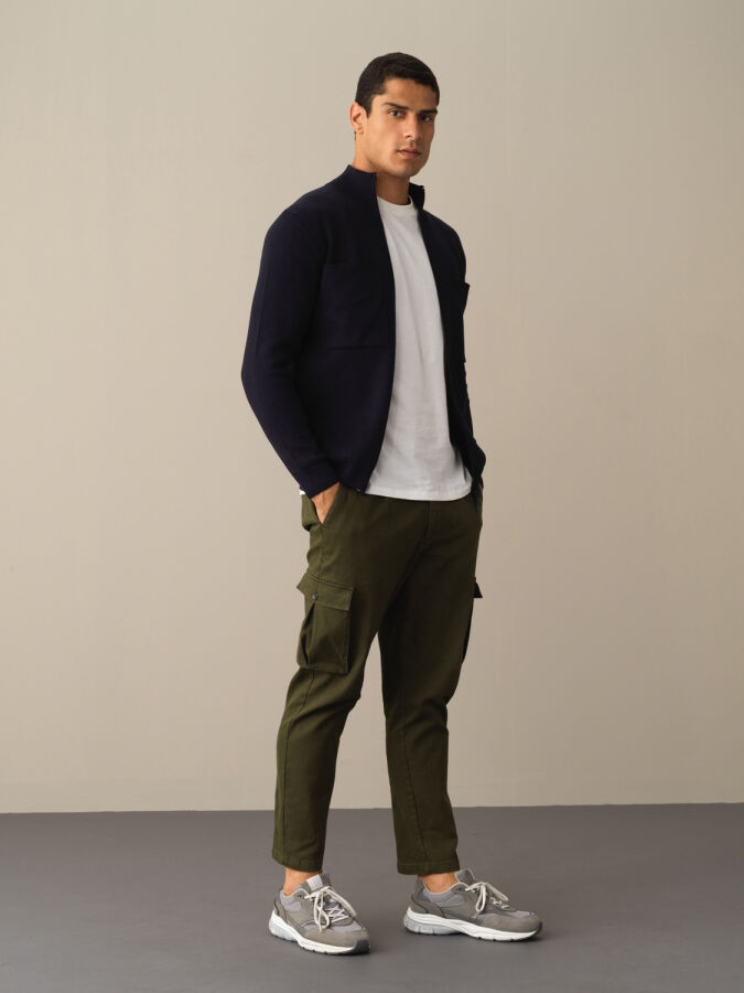 100% Cotton Oversized Pocket Detailed Cardigan - Xint