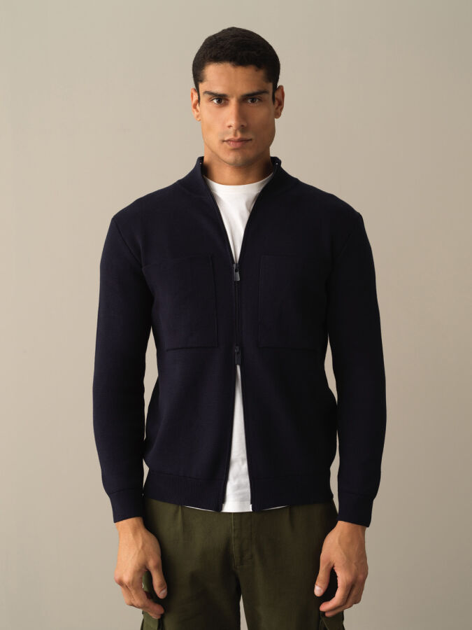 100% Cotton Oversized Pocket Detailed Cardigan - Xint