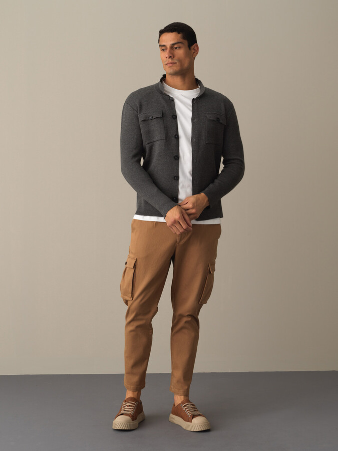 Cotton Regular Fit Pocket Detailed Knitted Cardigan - Xint