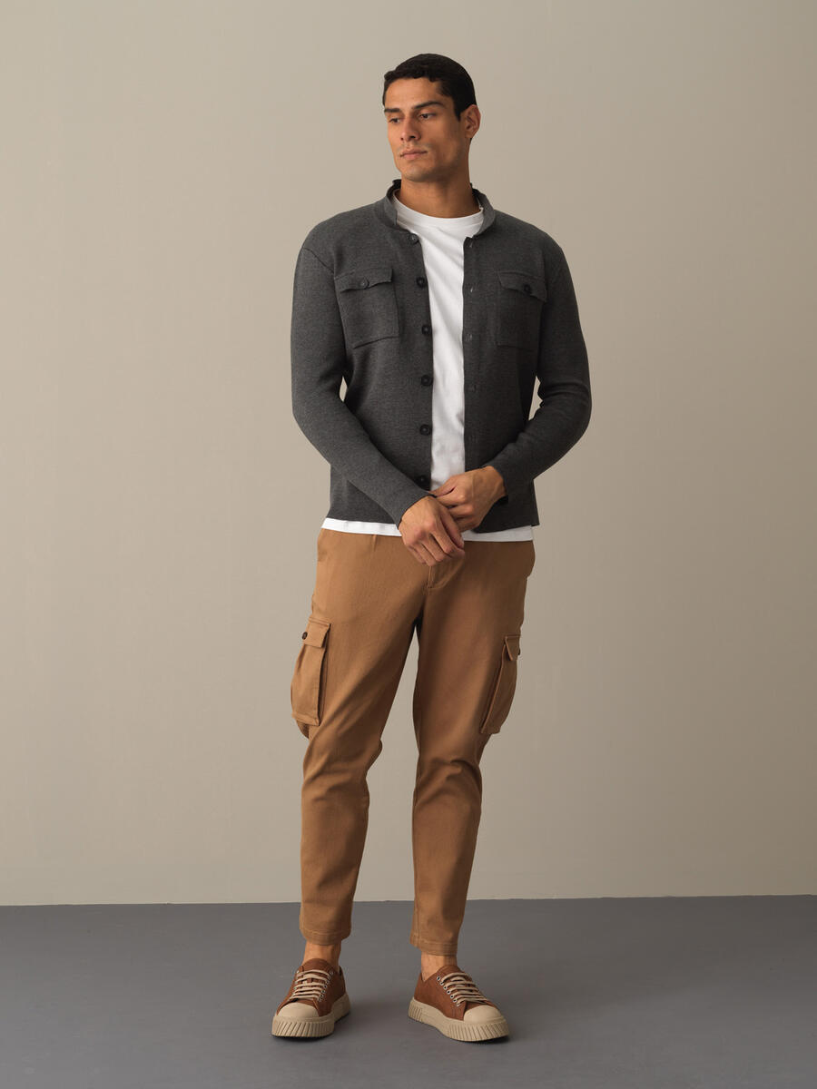 Cotton Regular Fit Pocket Detailed Knitted Cardigan - 3