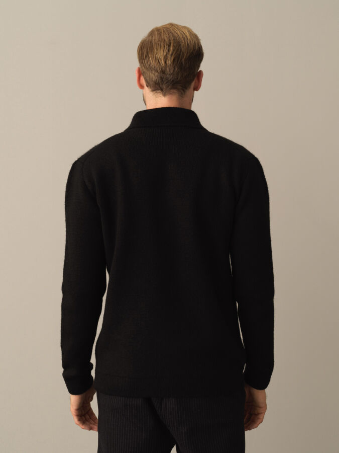 Polo Neck Zip-Up Regular Fit Cardigan - Xint