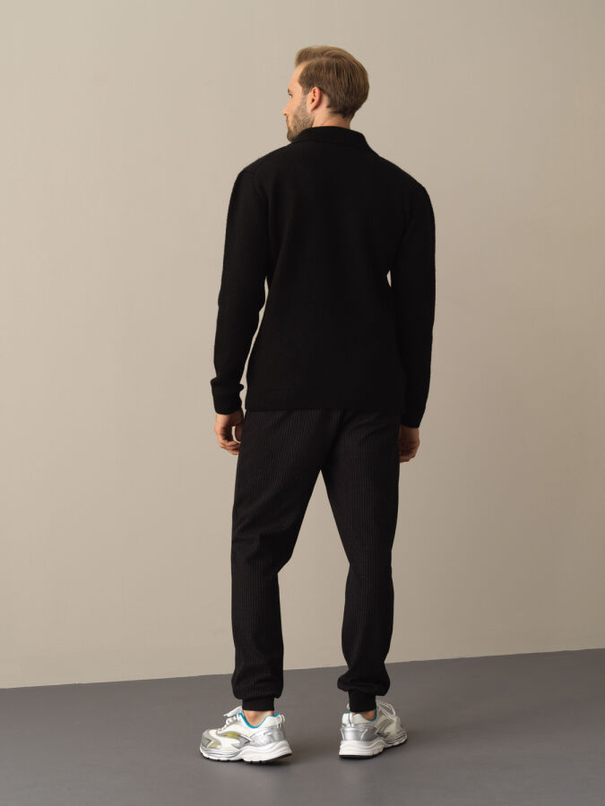 Polo Neck Zip-Up Regular Fit Cardigan - Xint