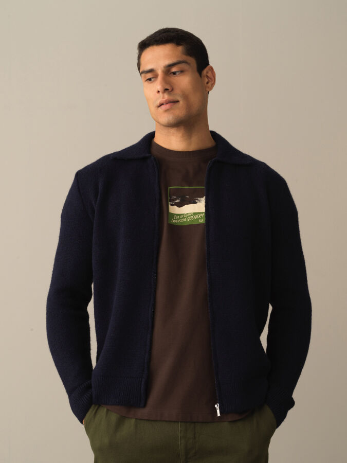 Polo Neck Zip-Up Regular Fit Cardigan - Xint