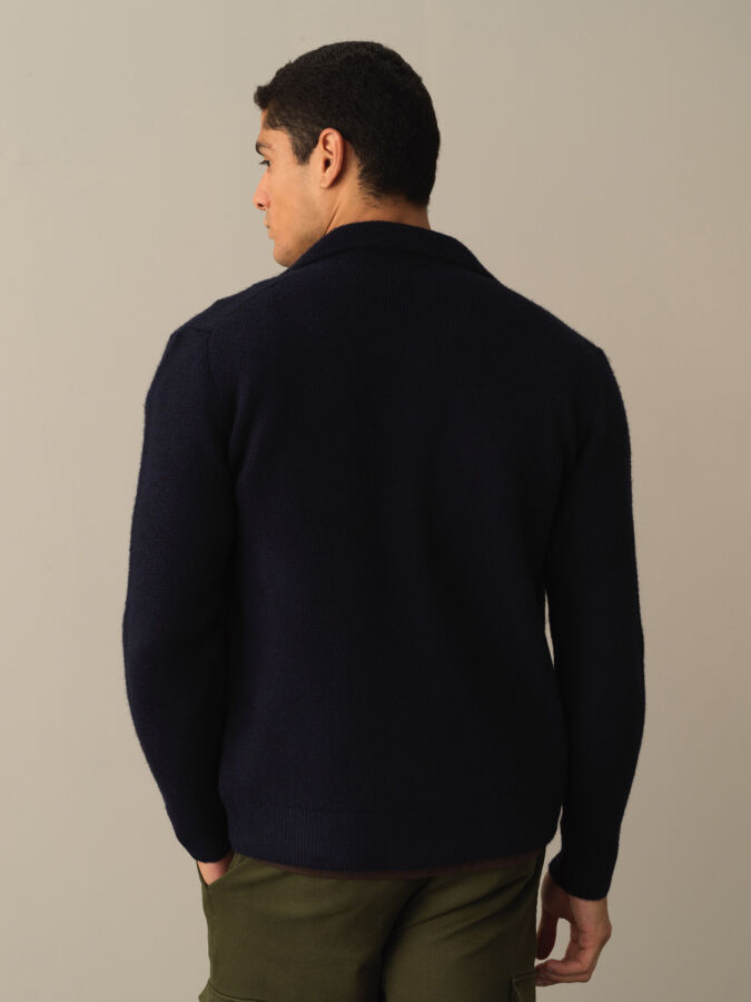 Polo Neck Zip-Up Regular Fit Cardigan - Xint