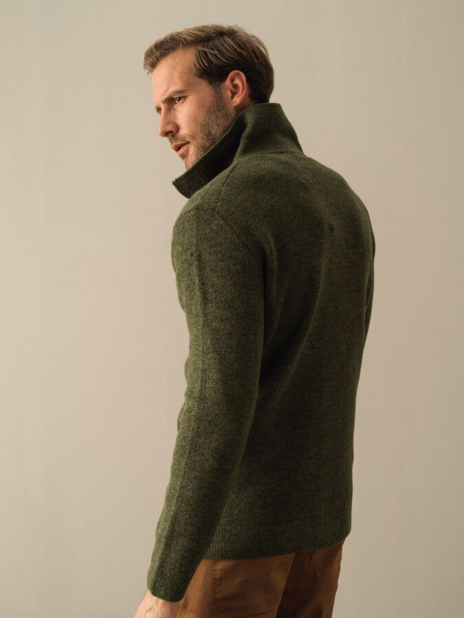 Polo Neck Zip-Up Regular Fit Cardigan - Xint