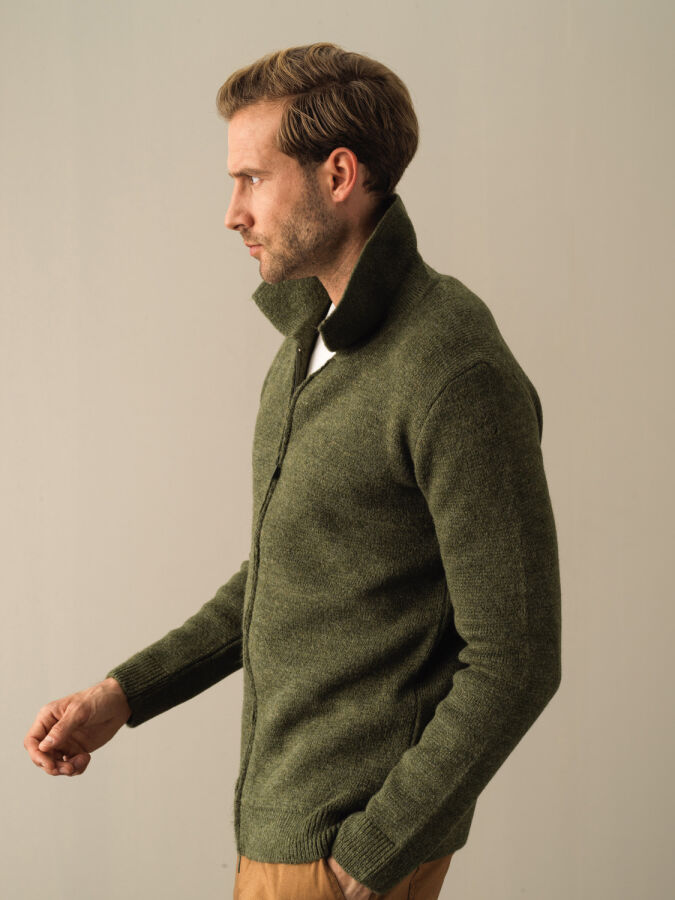 Polo Neck Zip-Up Regular Fit Cardigan - Xint