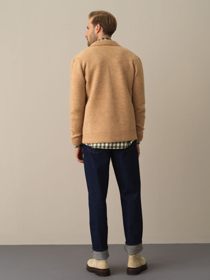 Polo Neck Zip-Up Regular Fit Cardigan - Xint