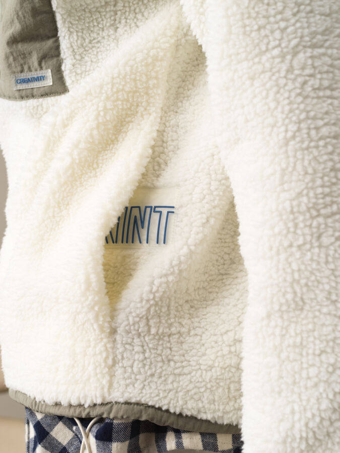 Stand Collar Oversized Pocket Detail Sheep Jacket - Xint