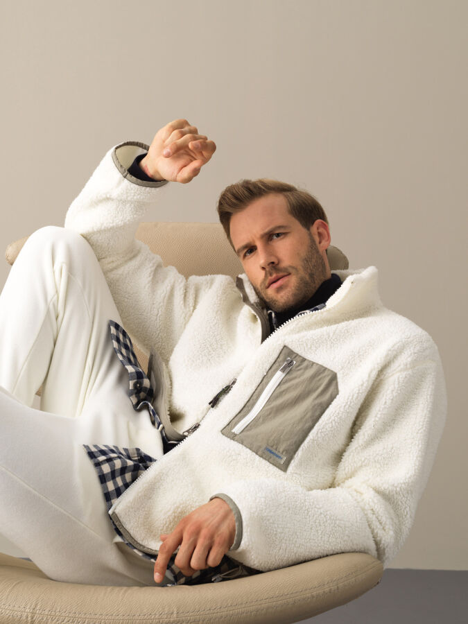 Stand Collar Oversized Pocket Detail Sheep Jacket - Xint