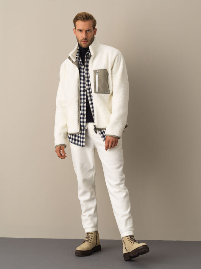 Stand Collar Oversized Pocket Detail Sheep Jacket - Xint