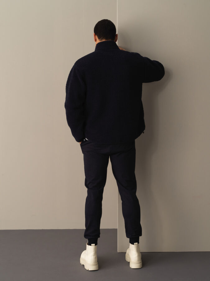 Stand Collar Oversized Pocket Detail Sheep Jacket - Xint