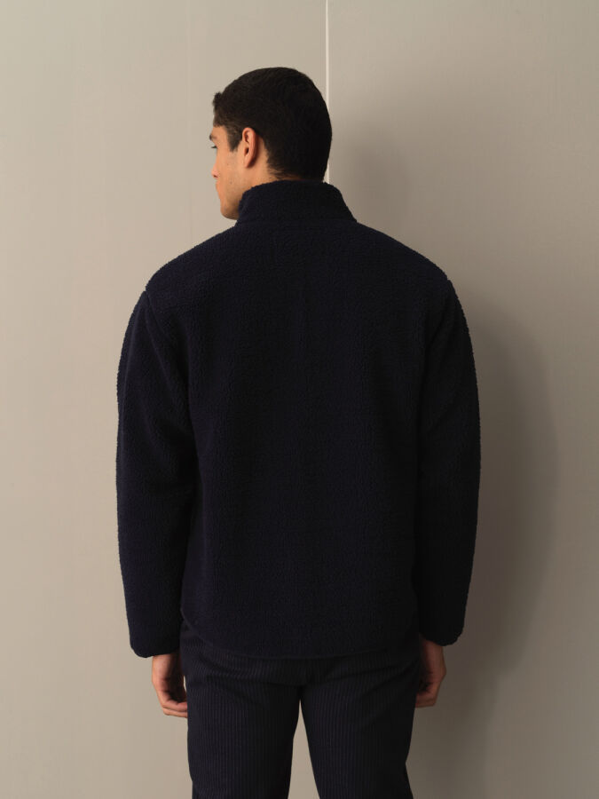 Stand Collar Oversized Pocket Detail Sheep Jacket - Xint